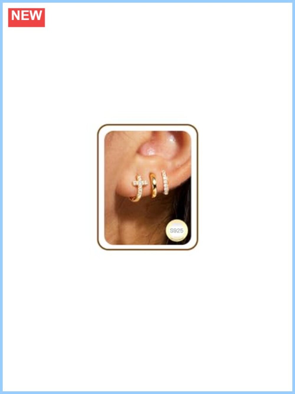 3 Pairs 14K Gold Plated Cross Hoop Earrings Stack Set Huggie Small